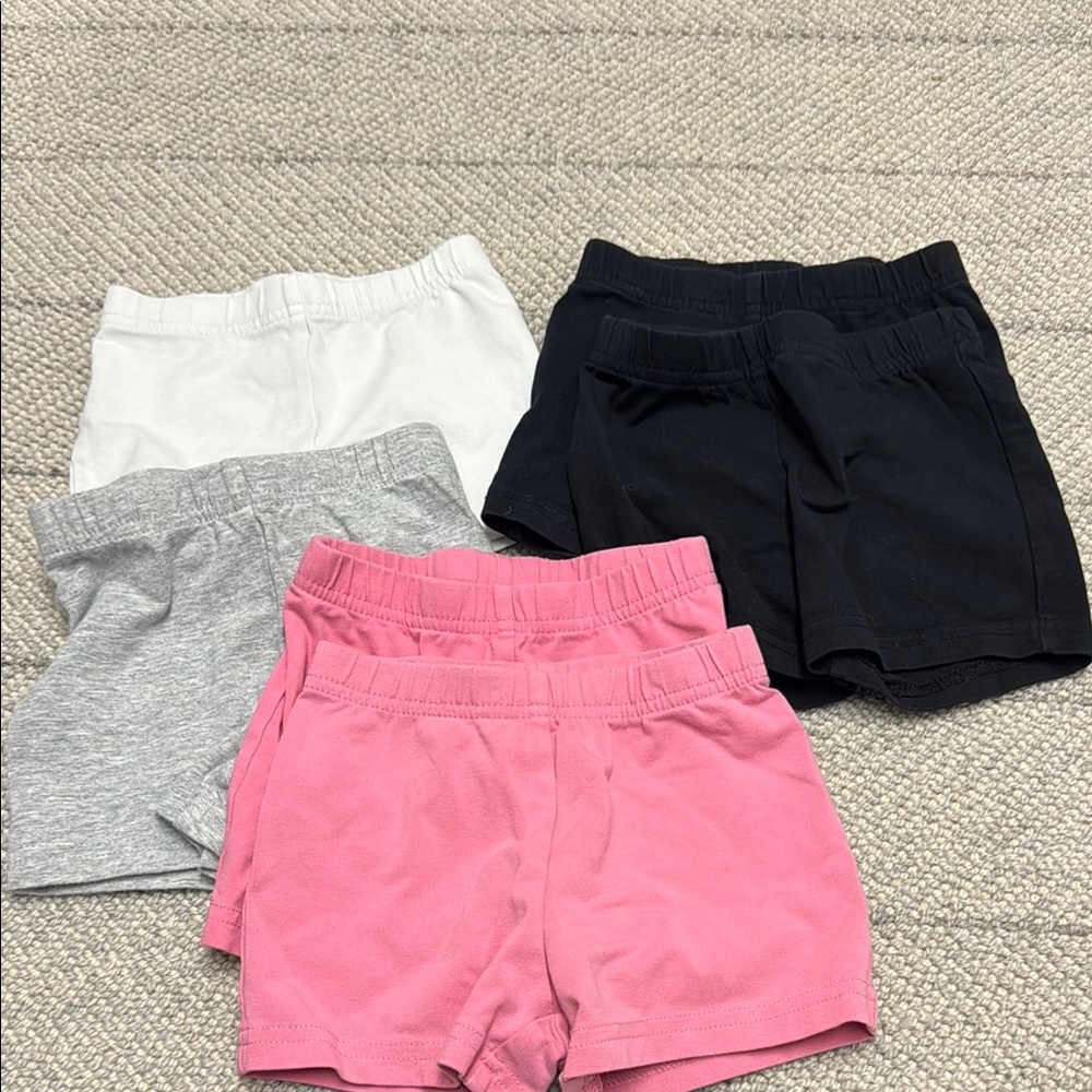 Bundle of 6 pairs Girls' Carters 2T tumbling Shorts- Pink, Black, Gray, White